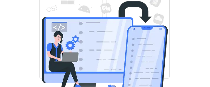 PCからスマートフォンへ内容を移しているイラスト