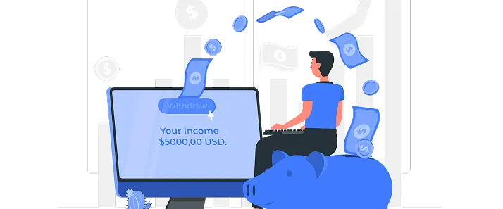 貯金箱からPCへお金を送るイラスト